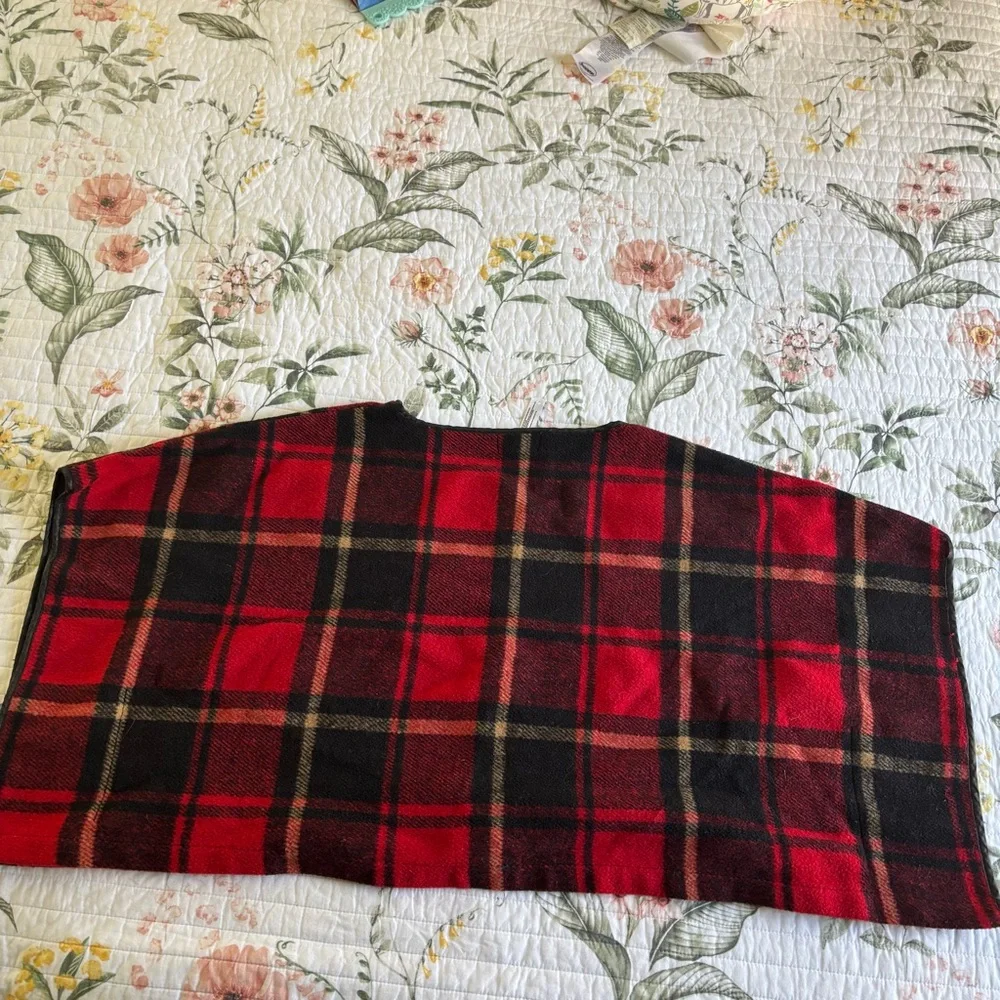 Free People Newbury structured black and red plaid cropped poncho